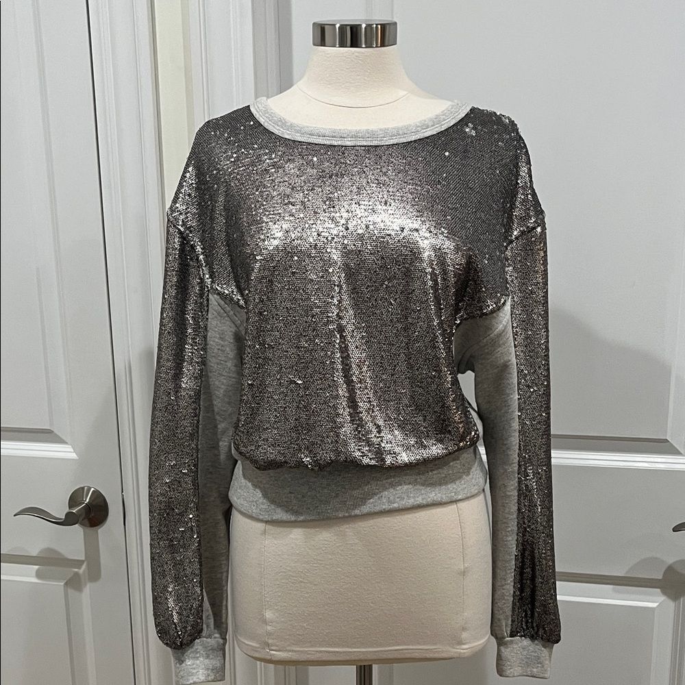 Free People Rise & Shine Sequin‎ Sweatshirt Size Small - Picture 2 of 15